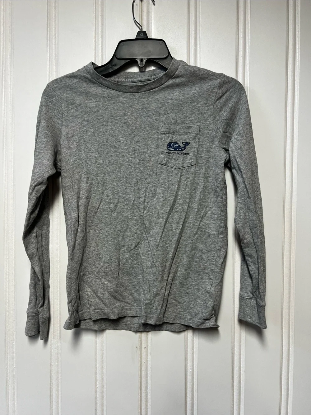 Vineyard Vines Gray Long Sleeve Pocket Tee with Whale Logo